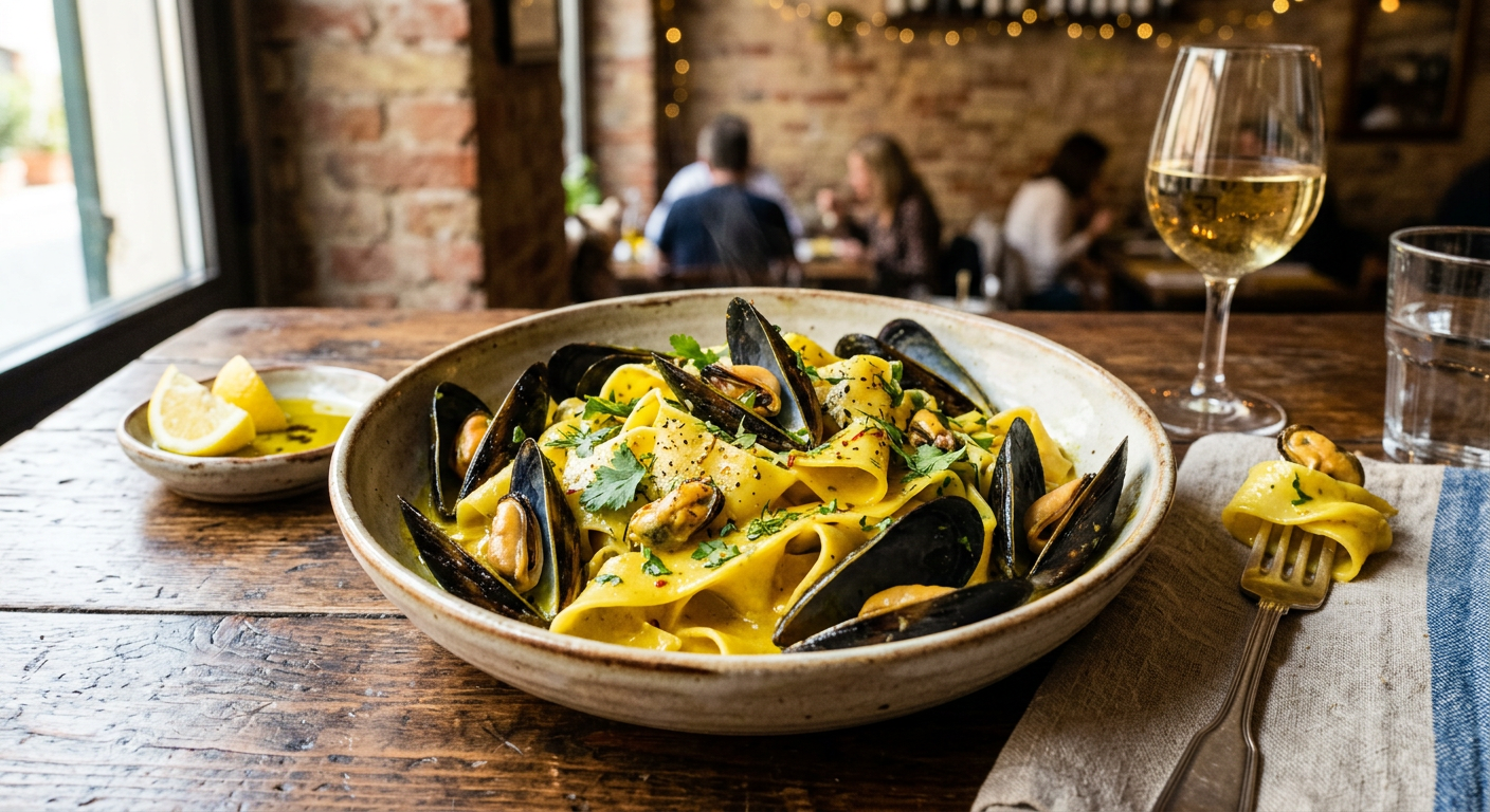 Pappardelle curry & moules — pâtes fraîches italiennes du Padella Day