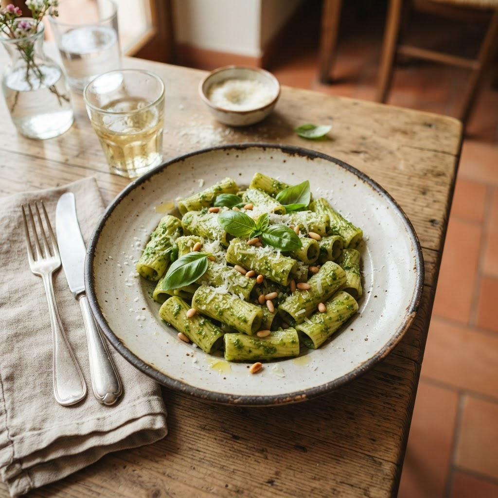 Rigatoni al Pesto — pâtes fraîches italiennes du Padella Day